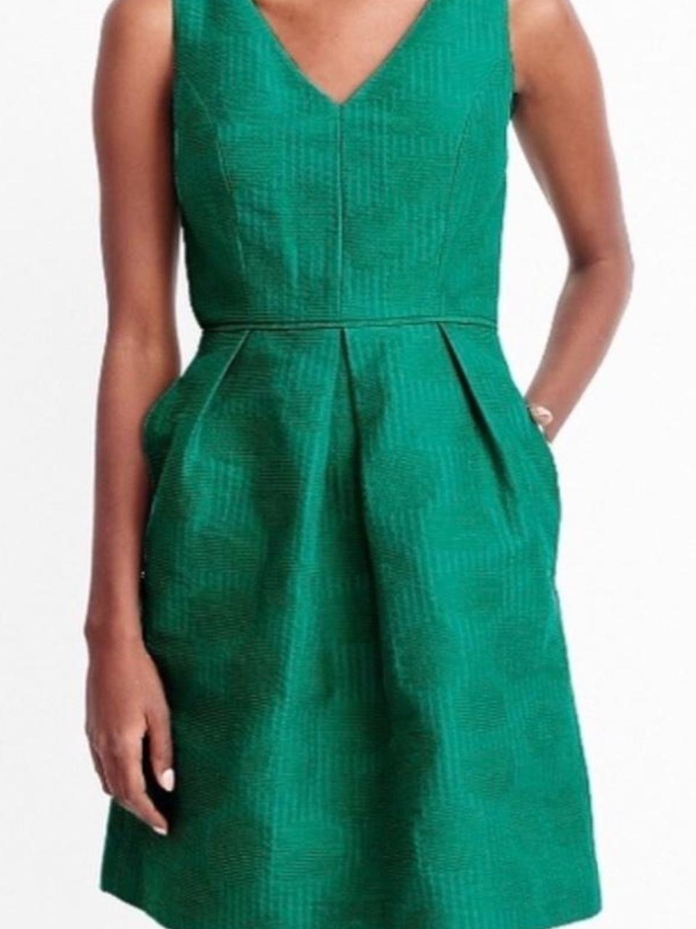J. Crew Emerald Green Sleeveless V-Neck Fit & Flare Dress
